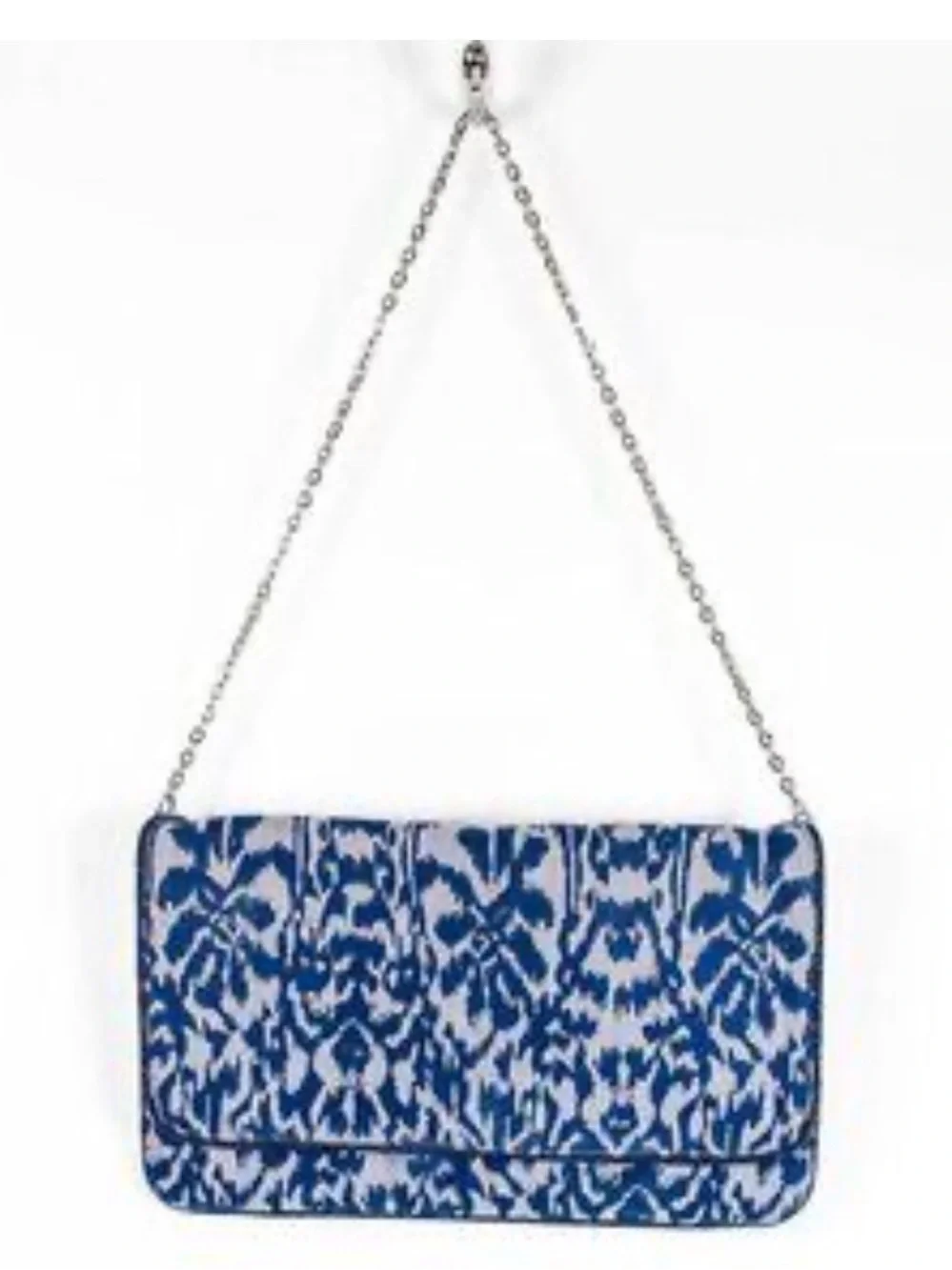 Chico’s Blue Gray Ikat Foldover Envelope Clutch Chain Strap Boho